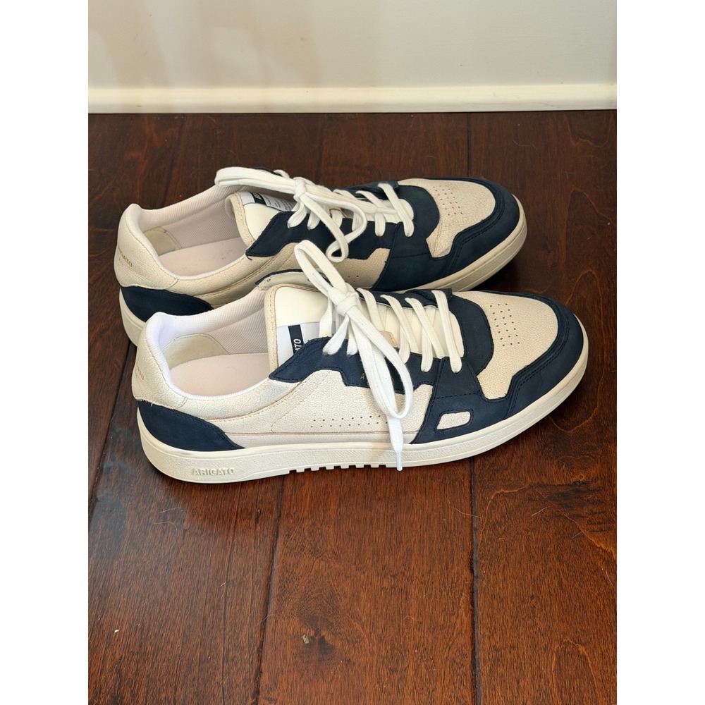 Axel Arigato Dice Lo Sneakers Mens 11 Cream Navy Blue Leather Low Top Trainers - Picture 3 of 14